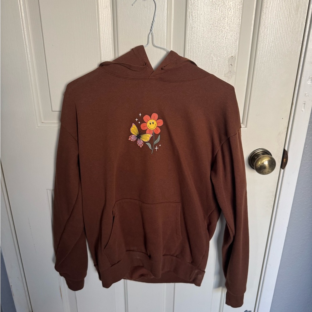 Brown Hoodie with Flower Design
